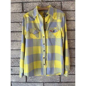 Lola Yellow & Gray Plaid Button-Up Shirt With Embroidered Chest Pocket Size L
